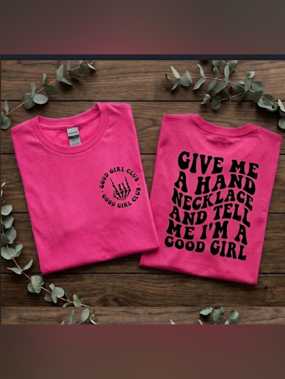 Good girl shirt give me a hand necklace humor retro cute black and Pink